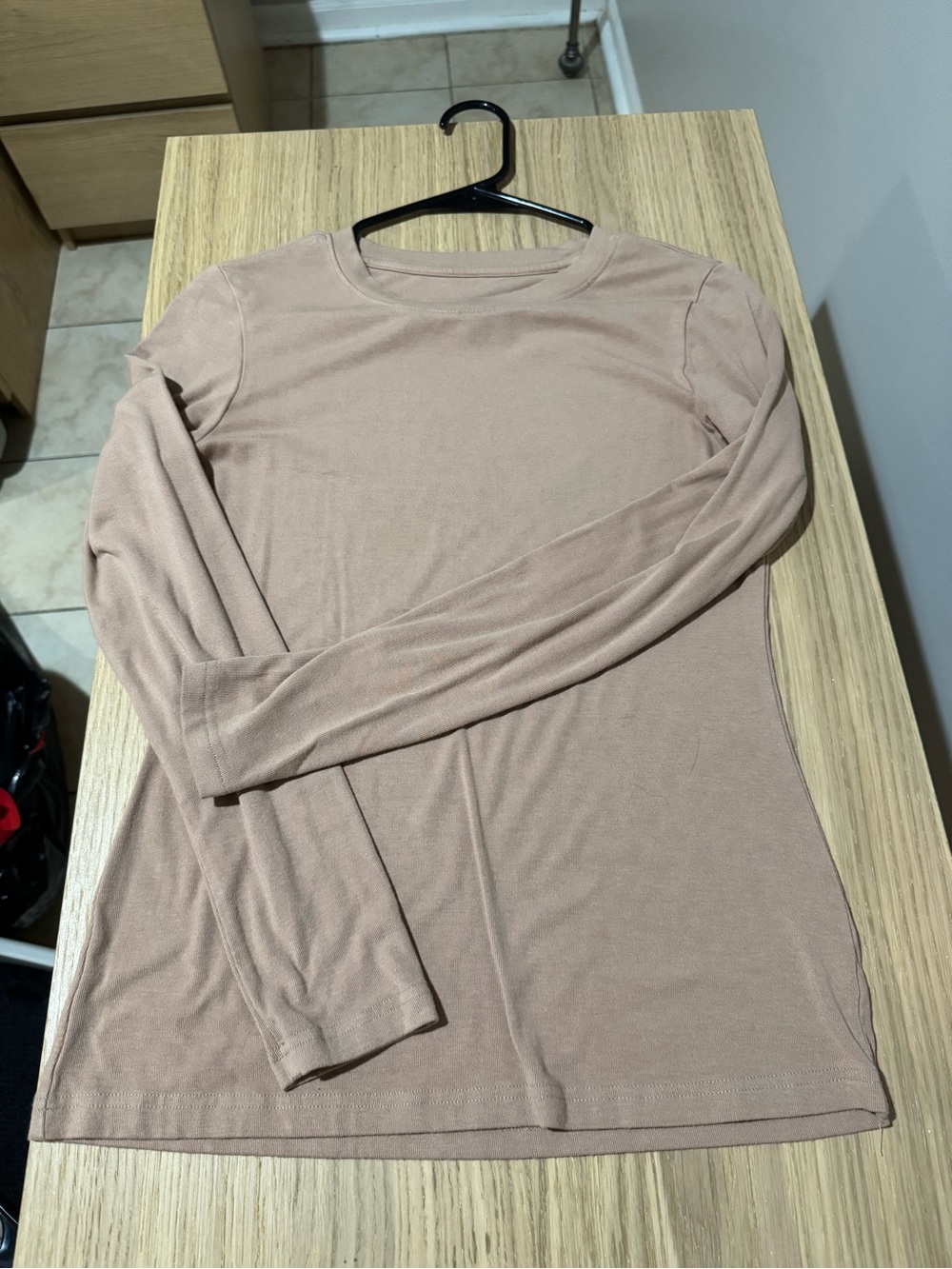 Long Sleeve Crewneck Top - Beige